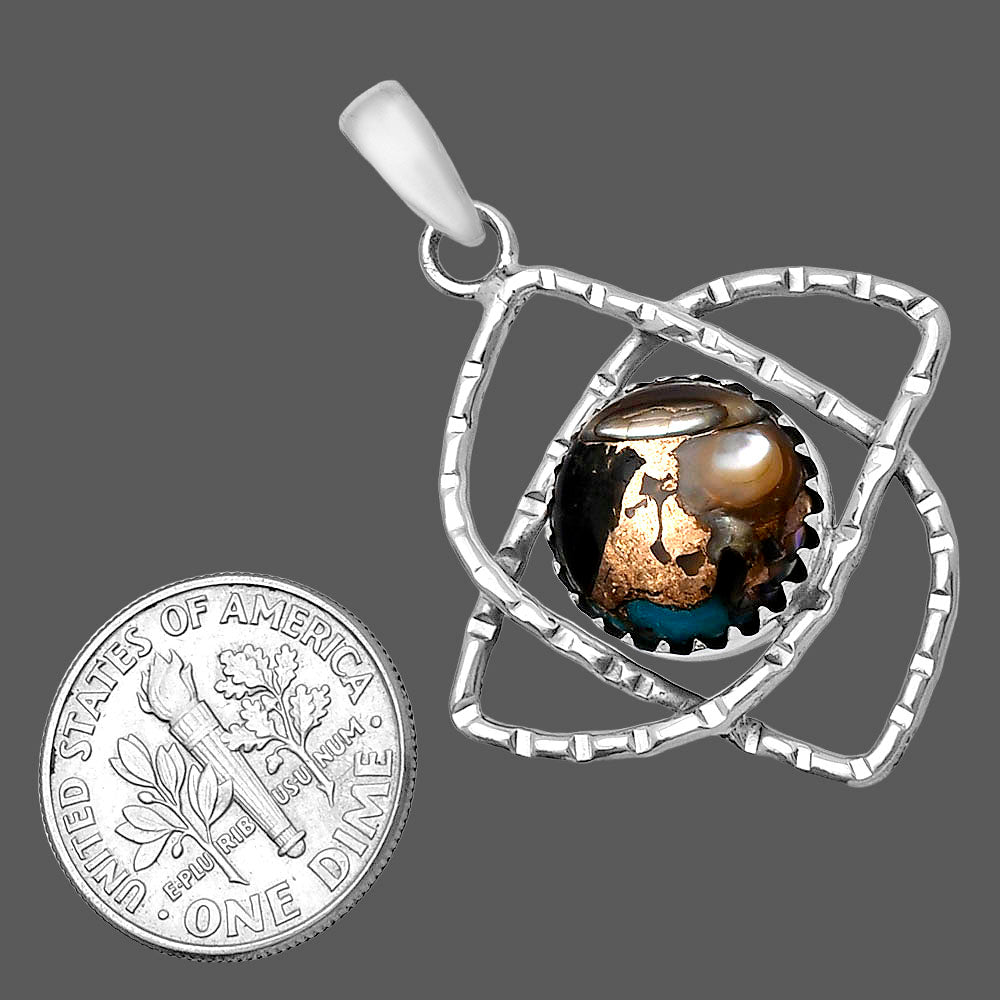 Natural Shell In Black Blue Turquoise Pendant P-1370 SDP143875