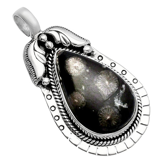 Natural Black Flower Fossil Coral Pendant P-1568 SDP144187
