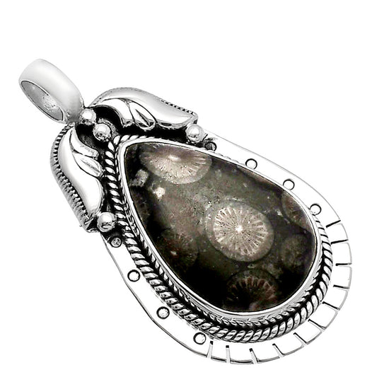 Natural Black Flower Fossil Coral Pendant P-1568 SDP144210