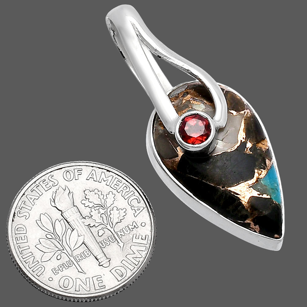 Shell In Black Blue Turquoise, Garnet Pendant P-1251 SDP144257