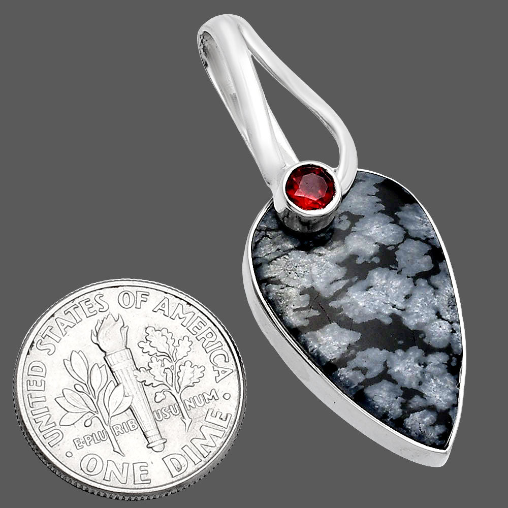 Natural Snow Flake Obsidian & Garnet Pendant P-1251 SDP144283