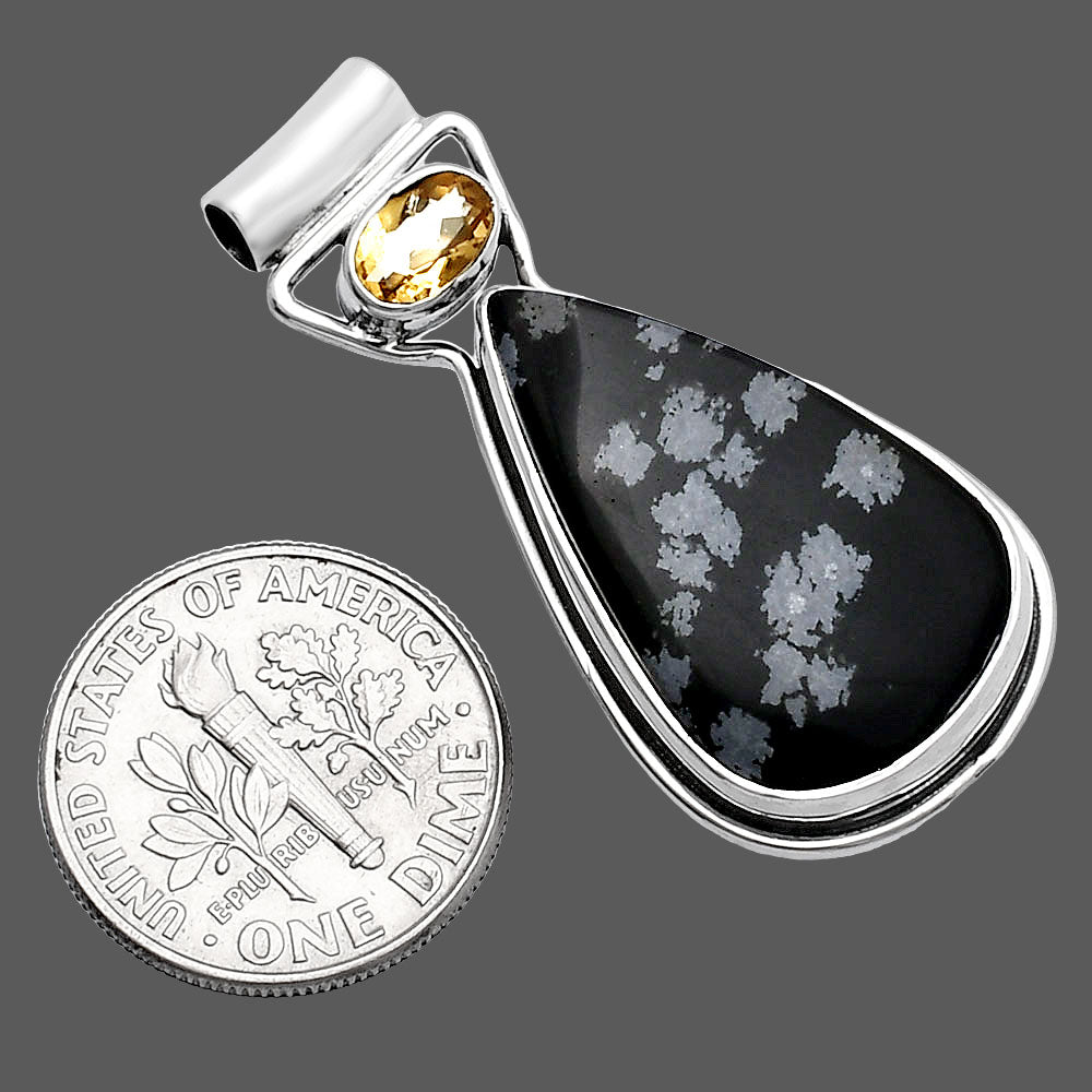 Natural Snow Flake Obsidian & Citrine Pendant P-1130 SDP144306