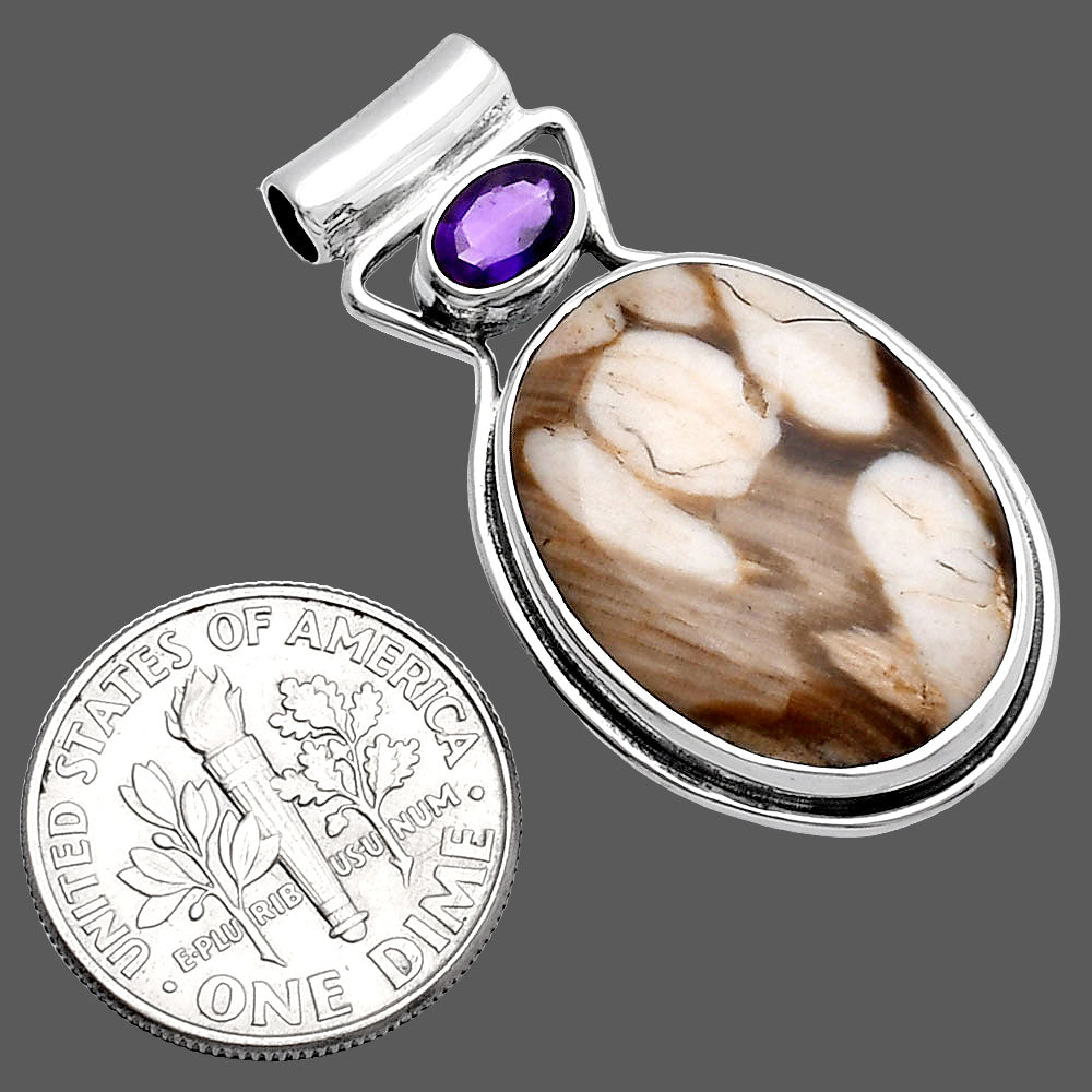 Natural Peanut Wood & Amethyst Pendant P-1130 SDP144316