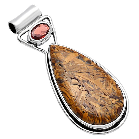 Coquina Fossil Jasper & Garnet Pendant P-1130 SDP144326