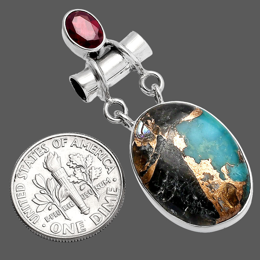 Shell In Black Blue Turquoise, Garnet Pendant P-1276 SDP144449