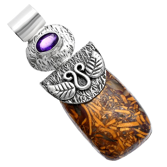 Coquina Fossil Jasper & Amethyst Pendant P-1545 SDP144491
