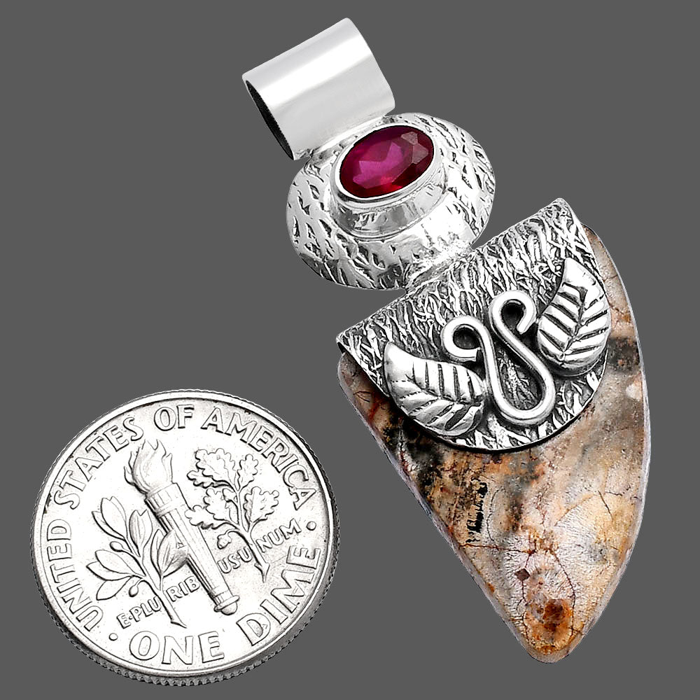Natural Leopard Skin Jasper & Ruby Pendant P-1545 SDP144493