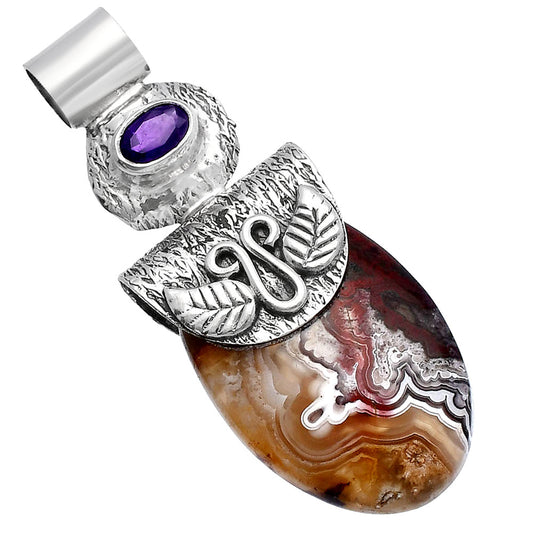 Natural Laguna Lace Agate & Amethyst Pendant P-1545 SDP144497