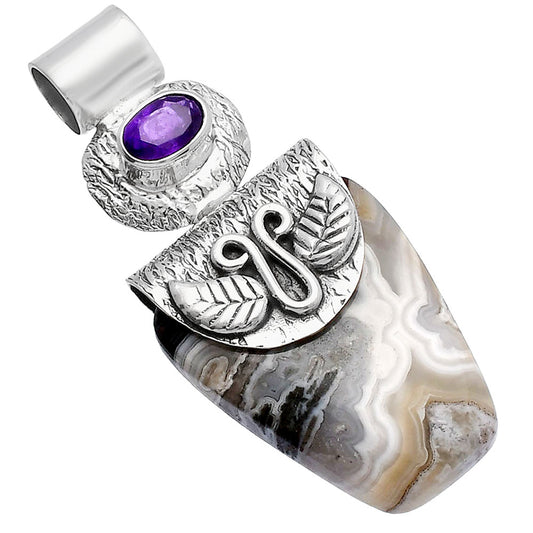 Natural Laguna Lace Agate & Amethyst Pendant P-1545 SDP144507