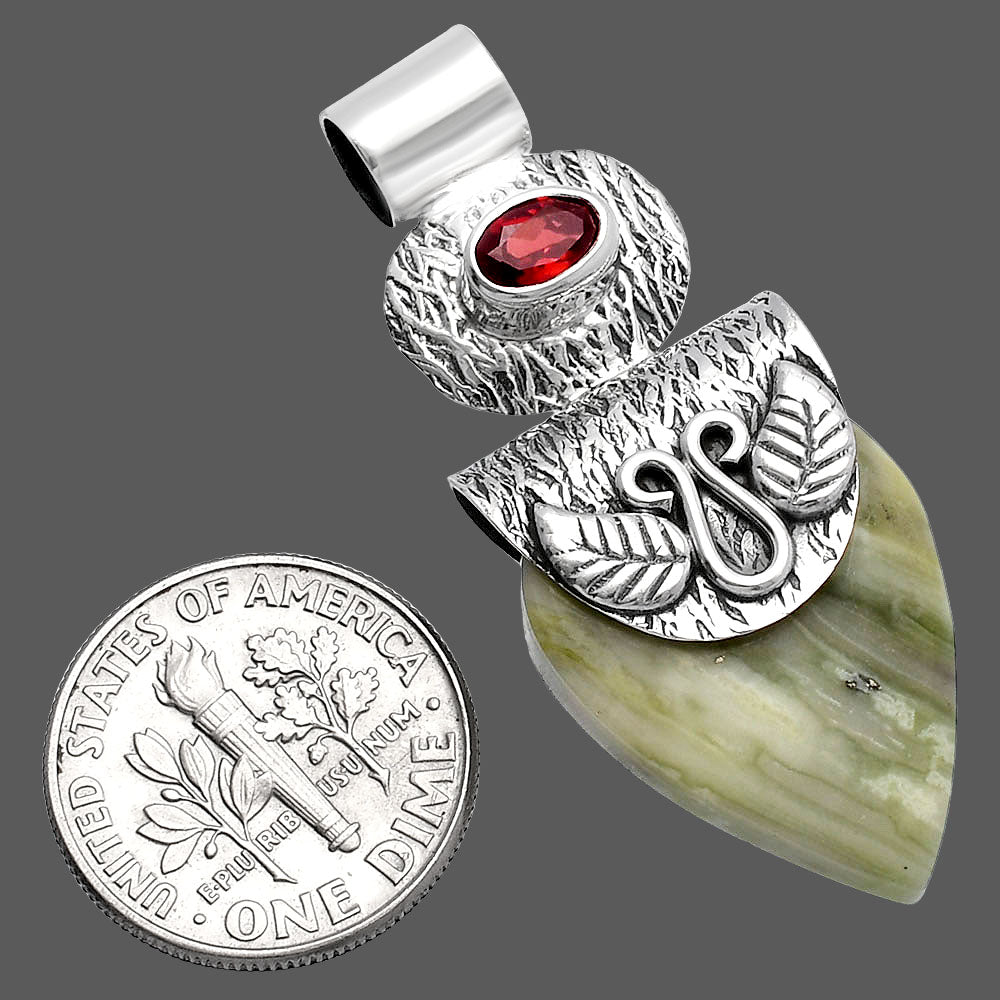 Natural Serpentine & Garnet Pendant P-1545 SDP144516