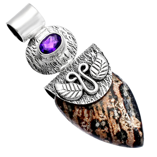 Natural Viper Skin Jasper & Amethyst Pendant P-1545 SDP144541