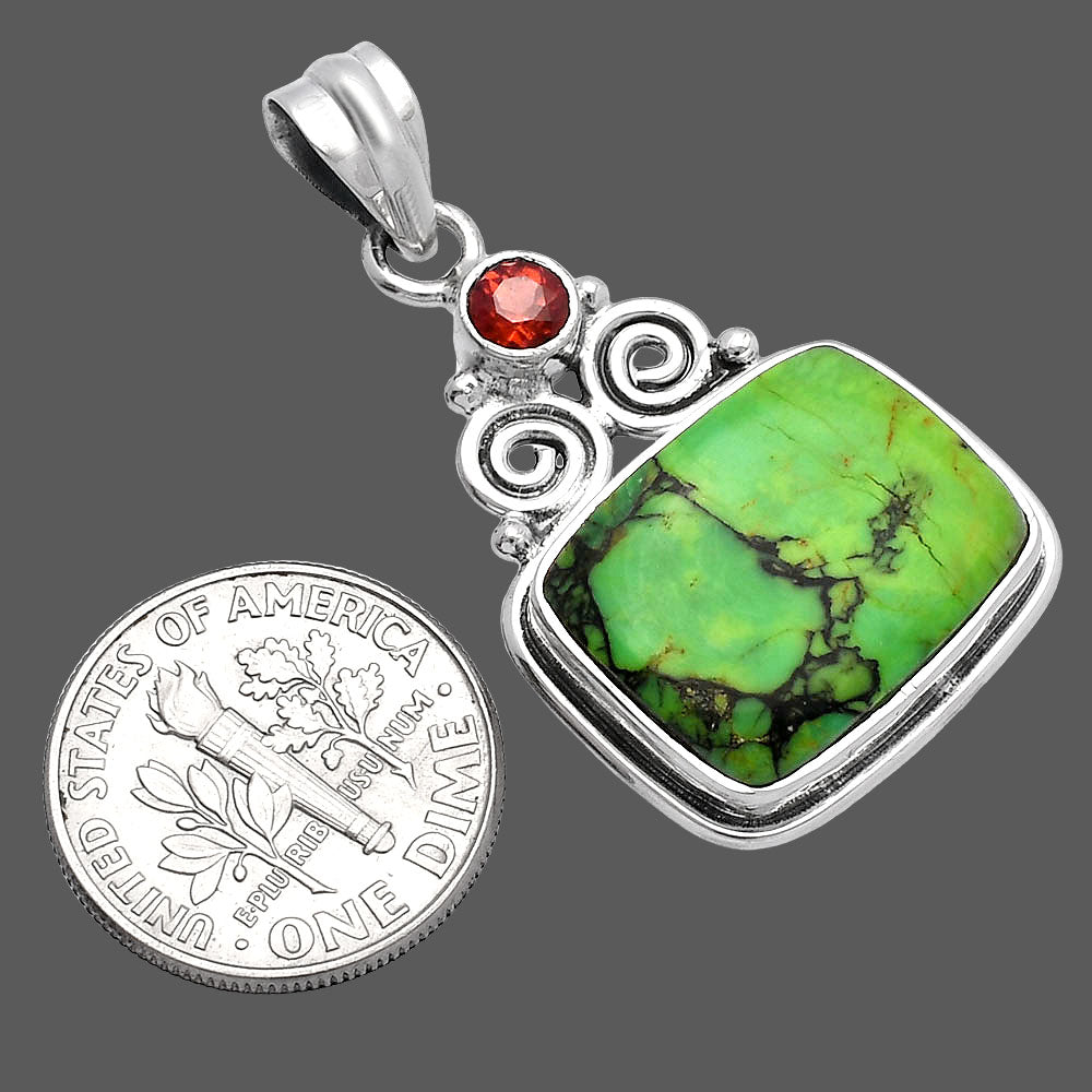 Green Matrix Turquoise & Garnet Pendant P-1603 SDP144877