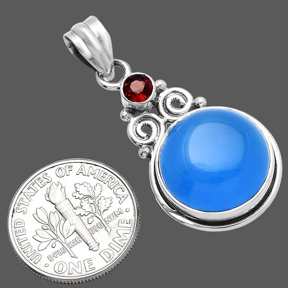 Natural Blue Chalcedony & Garnet Pendant P-1603 SDP144878