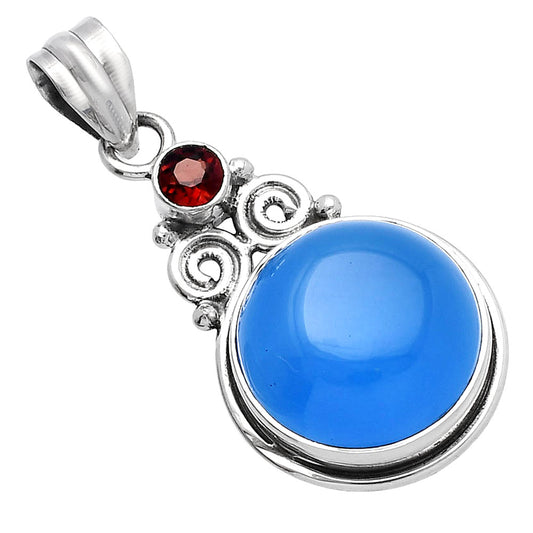 Natural Blue Chalcedony & Garnet Pendant P-1603 SDP144878