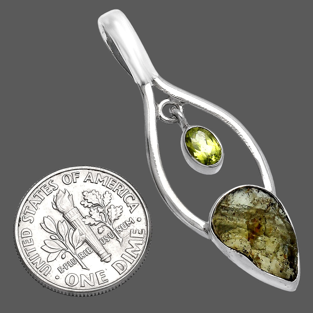 Rare Kornerupine Rough & Peridot Pendant P-1648 SDP144952