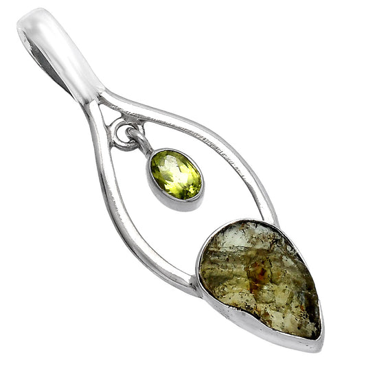 Rare Kornerupine Rough & Peridot Pendant P-1648 SDP144952