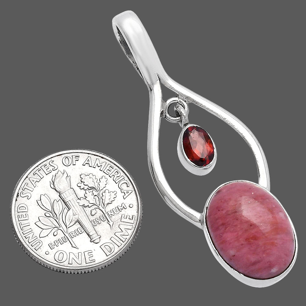 Natural Pink Tulip Quartz & Garnet Pendant P-1648 SDP144966