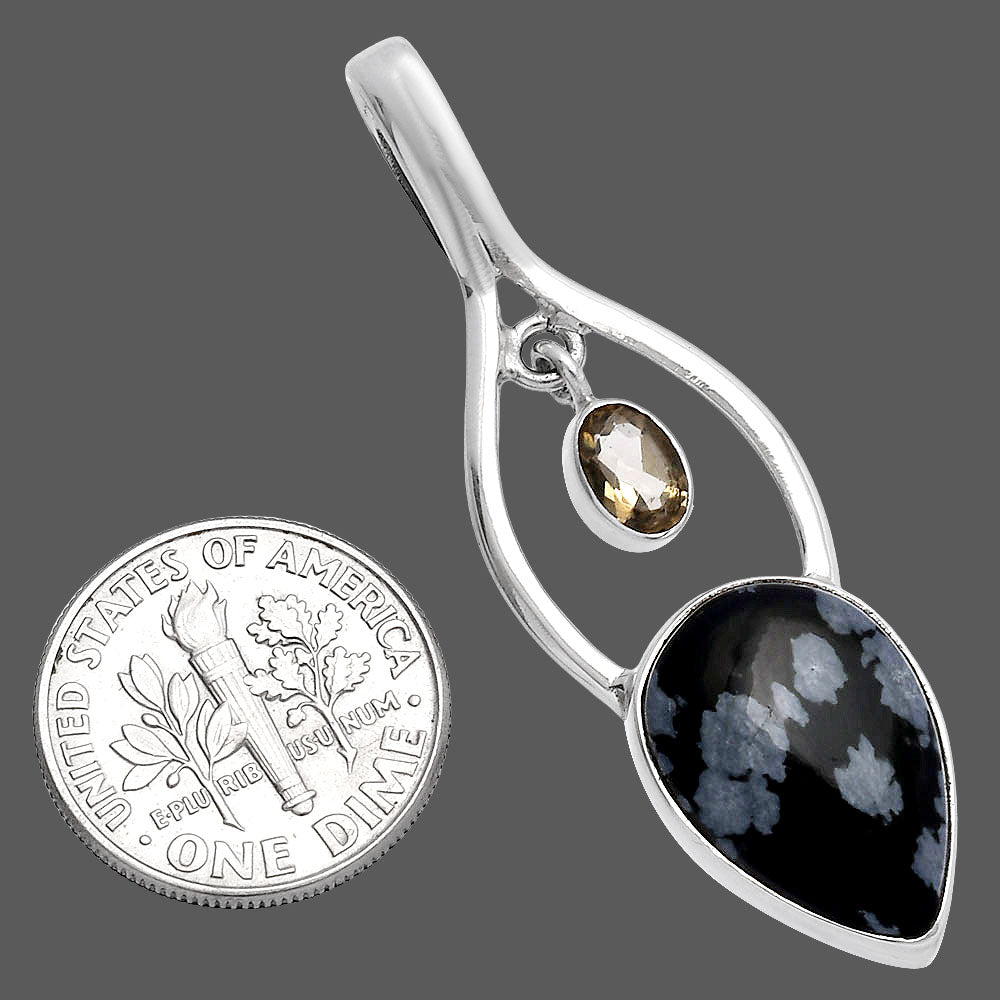 Snow Flake Obsidian & Smoky Quartz Pendant P-1648 SDP144967