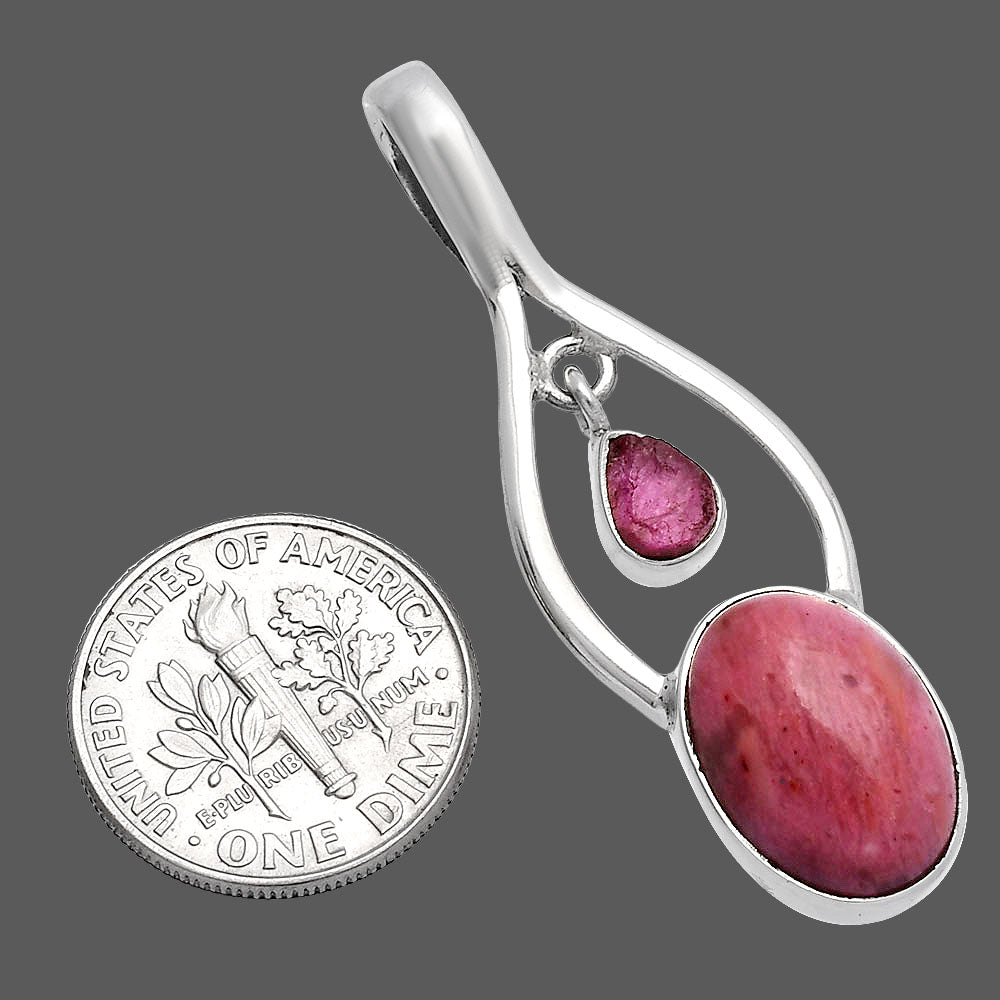 Pink Tulip Quartz & Pink Tourmaline Rough Pendant P-1648 SDP144976