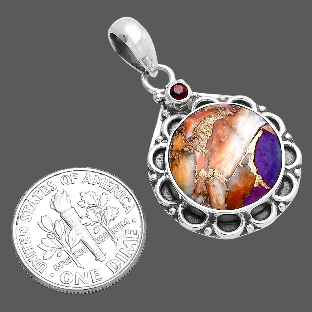 Spiny Oyster Turquoise & Garnet Pendant P-1080 SDP145054