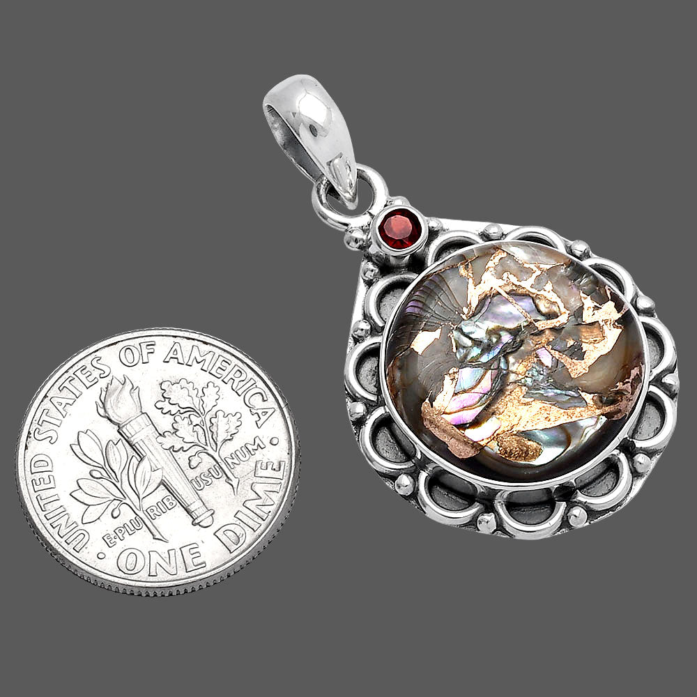 Natural Copper Abalone Shell & Garnet Pendant P-1080 SDP145068