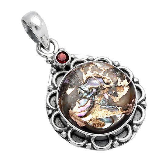 Natural Copper Abalone Shell & Garnet Pendant P-1080 SDP145068