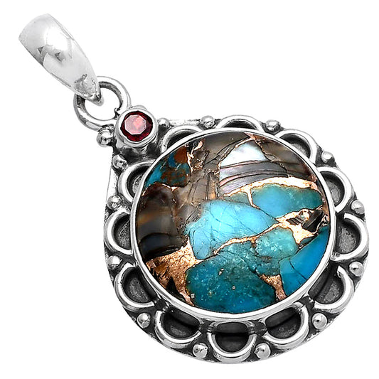 Shell In Black Blue Turquoise and Garnet Pendant P-1080 SDP145077
