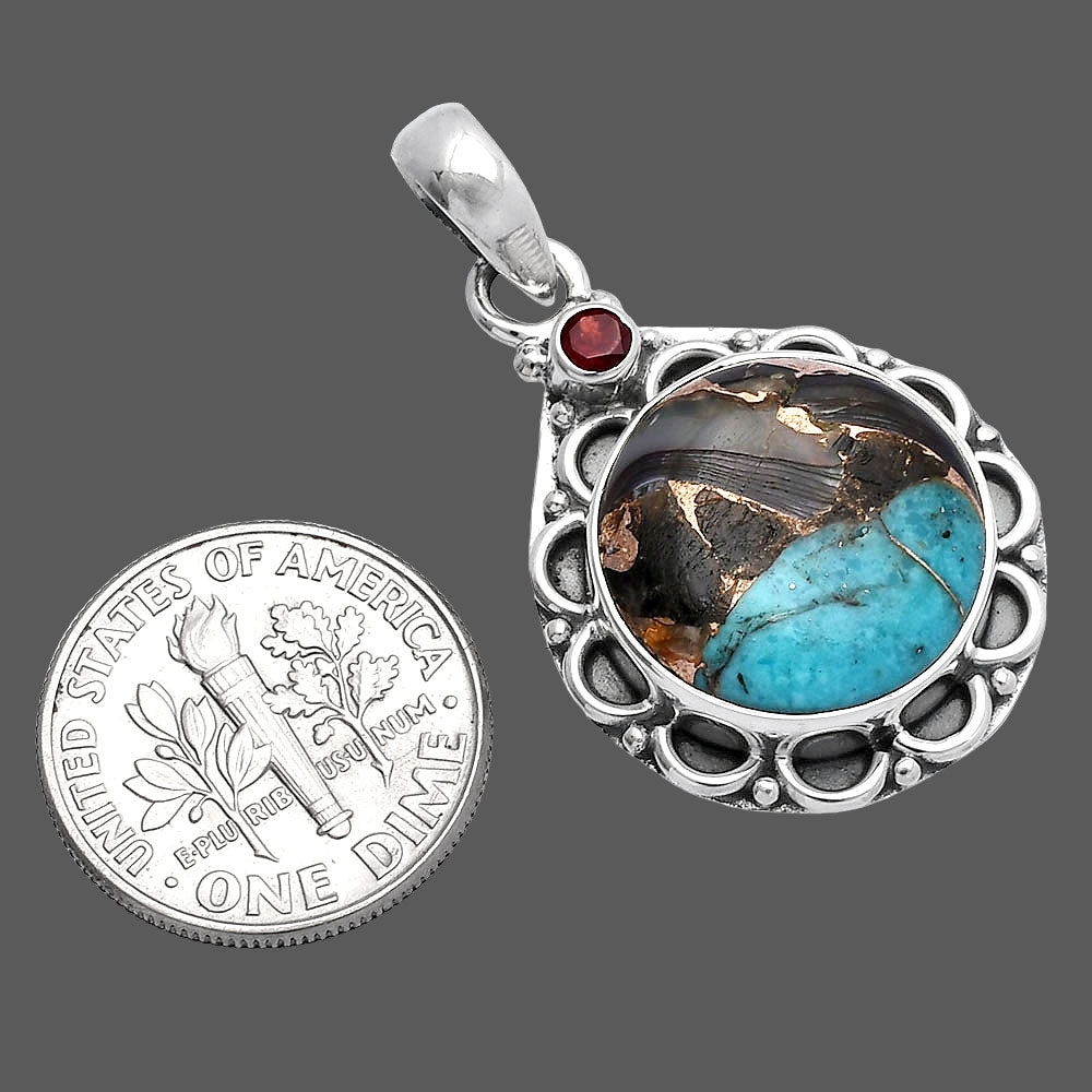 Shell In Black Blue Turquoise and Garnet Pendant P-1080 SDP145082