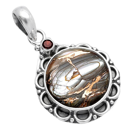 Natural Copper Abalone Shell & Garnet Pendant P-1080 SDP145087