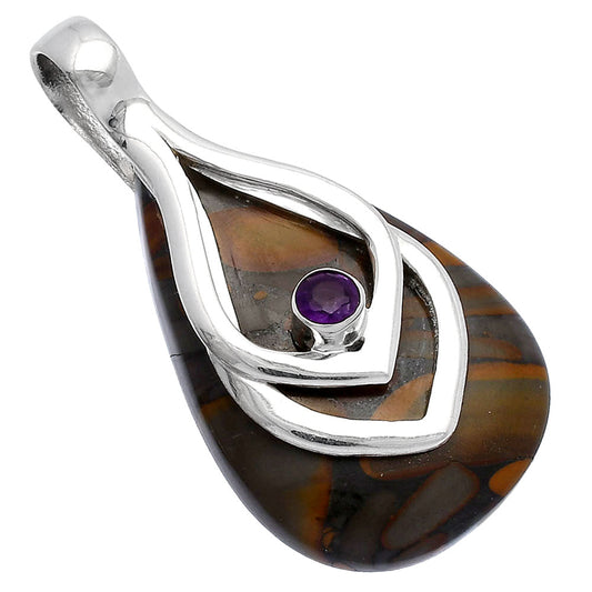 Natural Bamboo Jasper & Amethyst Pendant P-1562 SDP145109