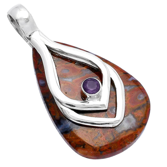Natural Red Moss Agate & Amethyst Pendant P-1562 SDP145122