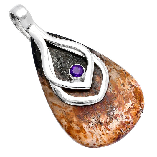 Palm Root Fossil Agate & Amethyst Pendant P-1562 SDP145128