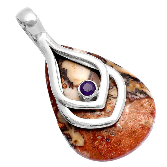 Palm Root Fossil Agate & Amethyst Pendant P-1562 SDP145143