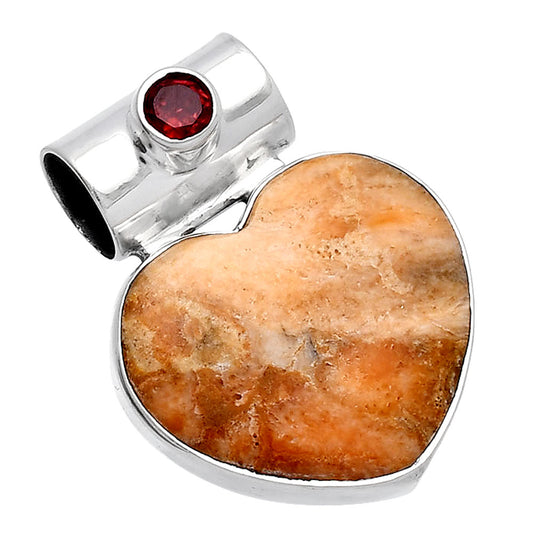 Heart - Natural Coral Jasper & Garnet Pendant P-1300 SDP145153