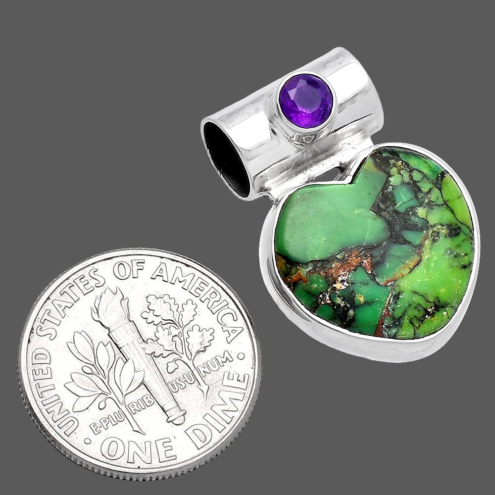 Heart - Green Matrix Turquoise & Amethyst Pendant P-1300 SDP145161