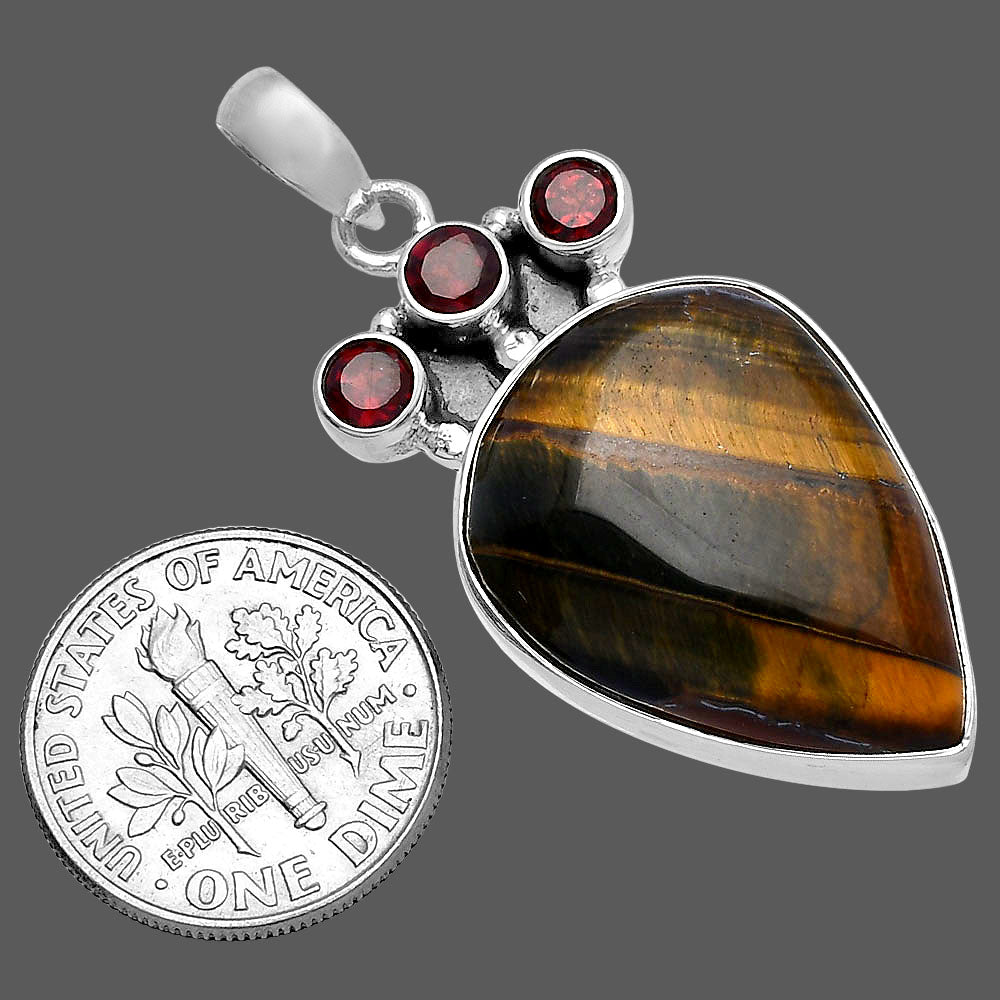 Natural Blue Tiger Eye & Garnet Pendant P-1120 SDP145333