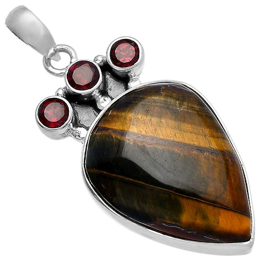 Natural Blue Tiger Eye & Garnet Pendant P-1120 SDP145333