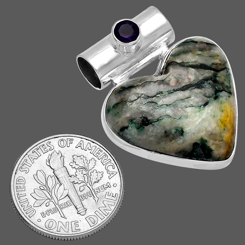 Heart Tree Weed Moss Agate & Amethyst Pendant P-1300 SDP145371