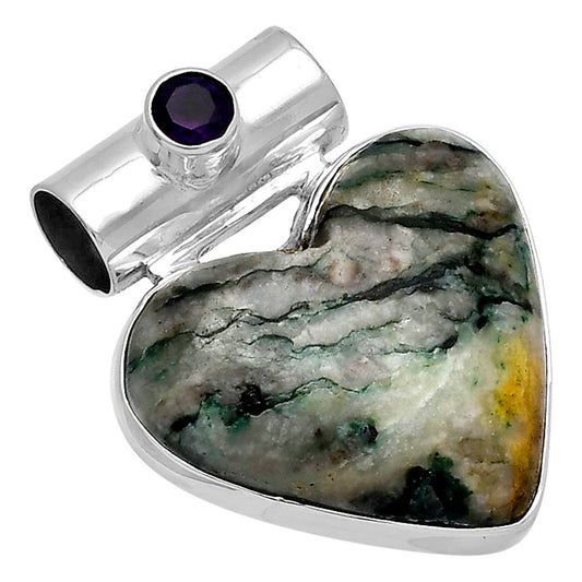 Heart Tree Weed Moss Agate & Amethyst Pendant P-1300 SDP145371