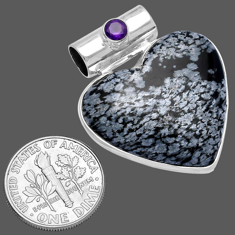 Heart Snow Flake Obsidian & Amethyst Pendant P-1300 SDP145379