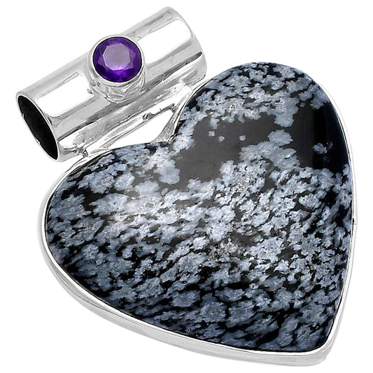 Heart Snow Flake Obsidian & Amethyst Pendant P-1300 SDP145379