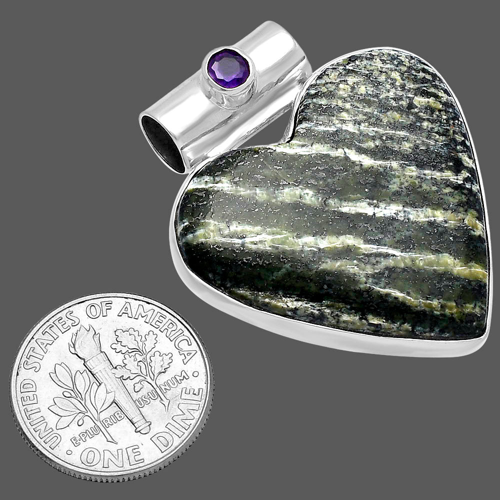 Heart - Natural Chrysotile & Amethyst Pendant P-1300 SDP145384