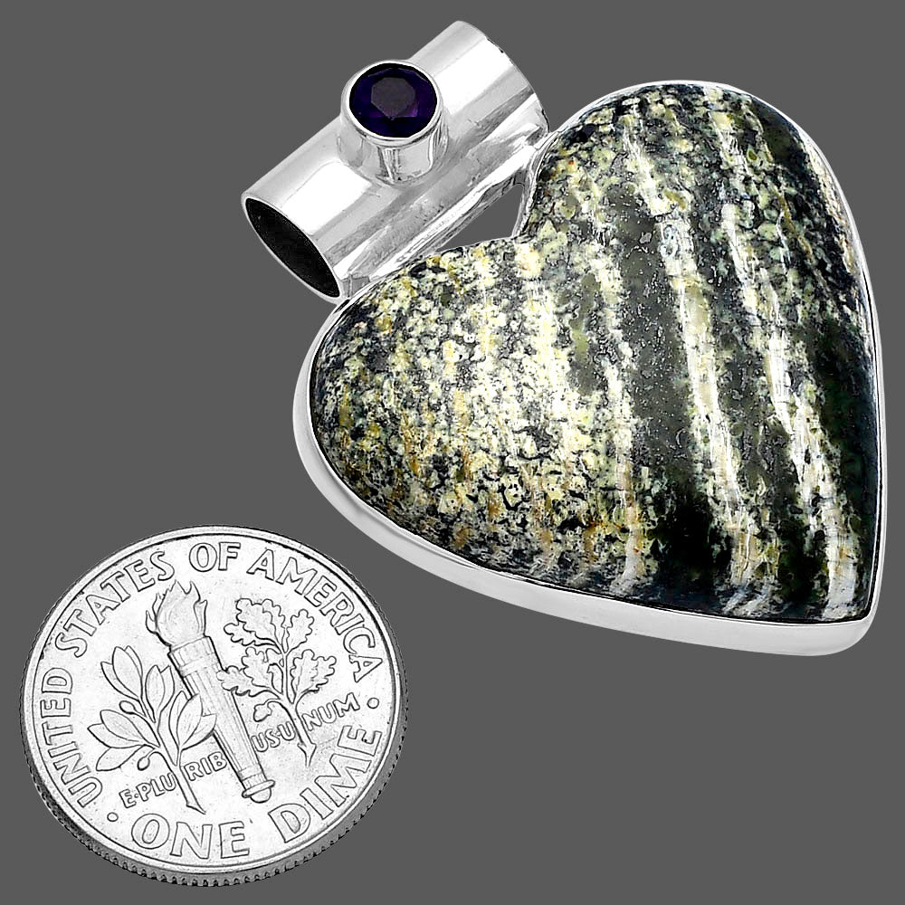 Heart - Natural Chrysotile & Amethyst Pendant P-1300 SDP145394