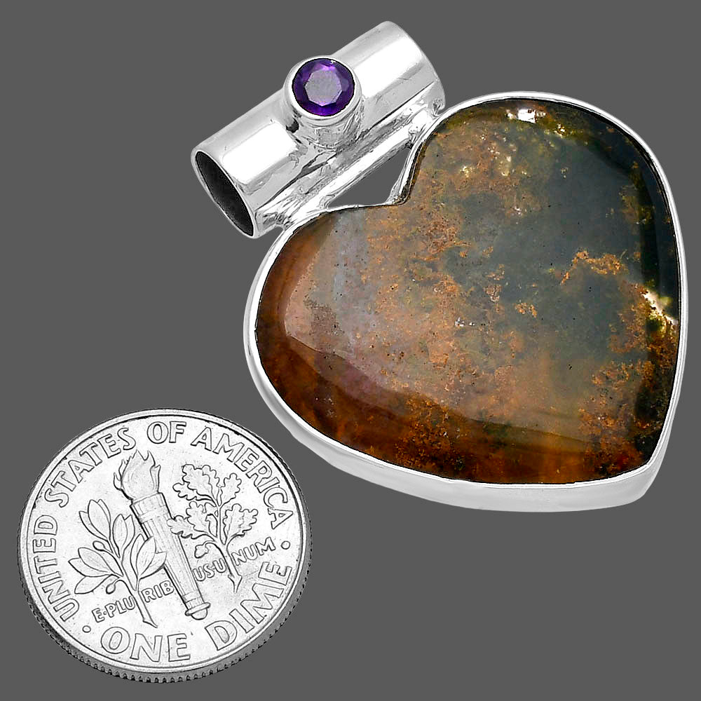Heart - Moss Agate - India & Amethyst Pendant P-1300 SDP145395