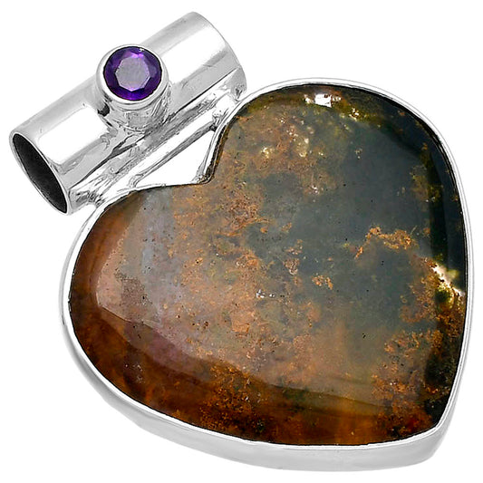 Heart - Moss Agate - India & Amethyst Pendant P-1300 SDP145395