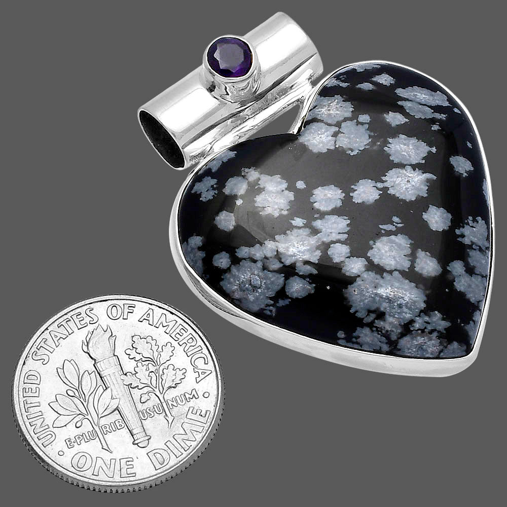 Heart Snow Flake Obsidian & Amethyst Pendant P-1300 SDP145400