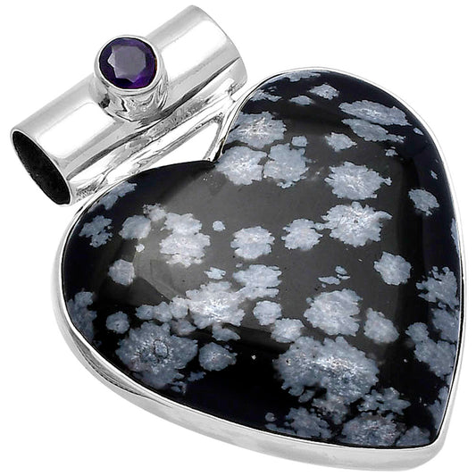 Heart Snow Flake Obsidian & Amethyst Pendant P-1300 SDP145400
