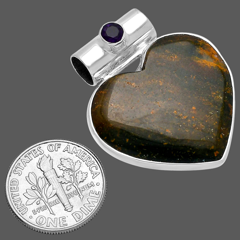 Heart - Moss Agate - India & Amethyst Pendant P-1300 SDP145402