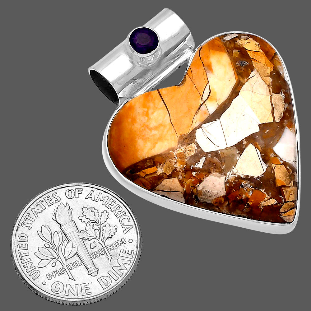Heart Brecciated Mookaite & Amethyst Pendant P-1300 SDP145405