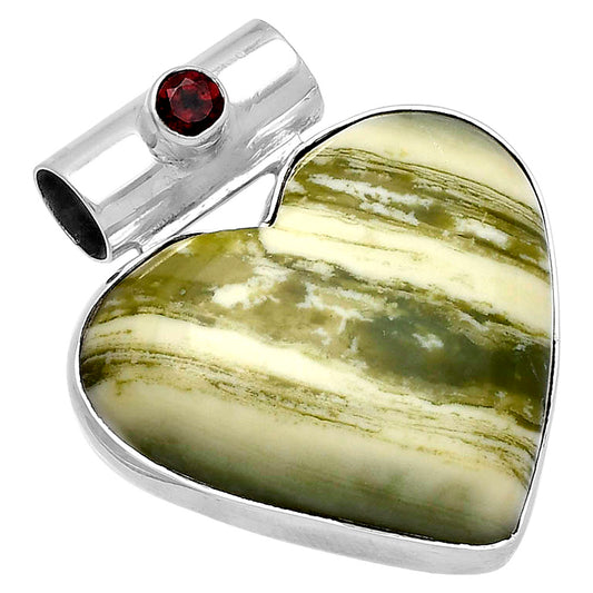 Heart - Natural Serpentine & Garnet Pendant P-1300 SDP145436